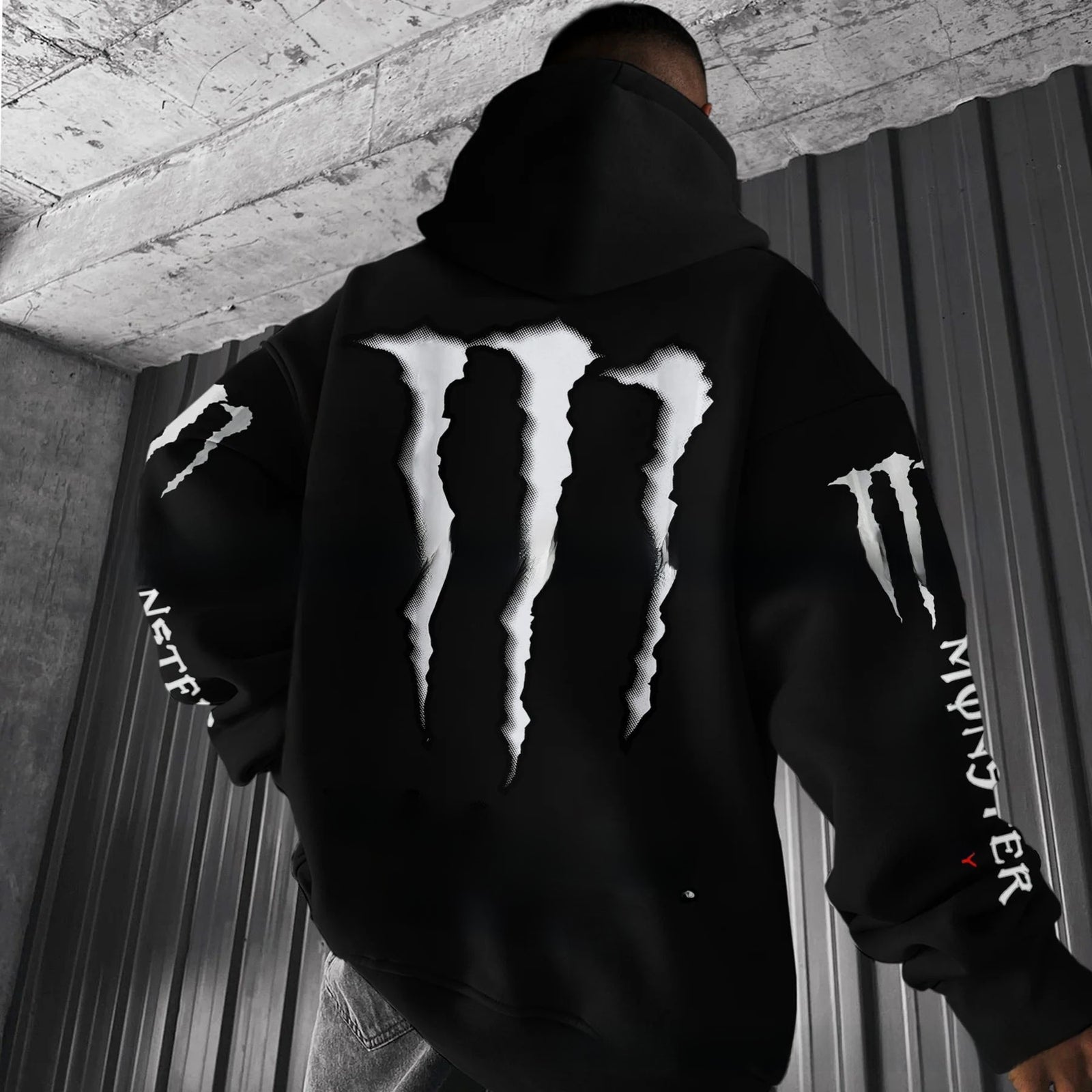 Men's hooded sweatshirt with scratch print