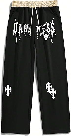 Men's Gothic Letter Print Sweatpants with Drawstring