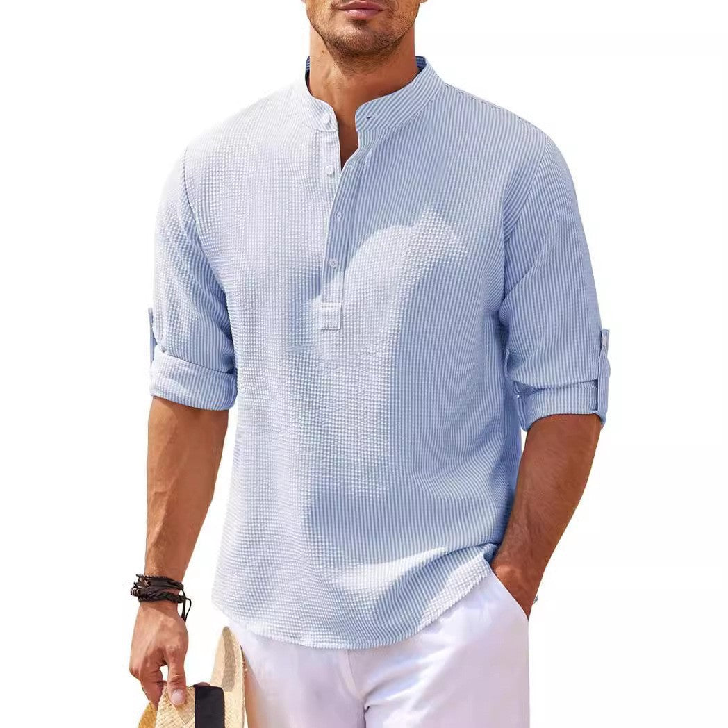 Men's long-sleeved shirt with stand-up collar