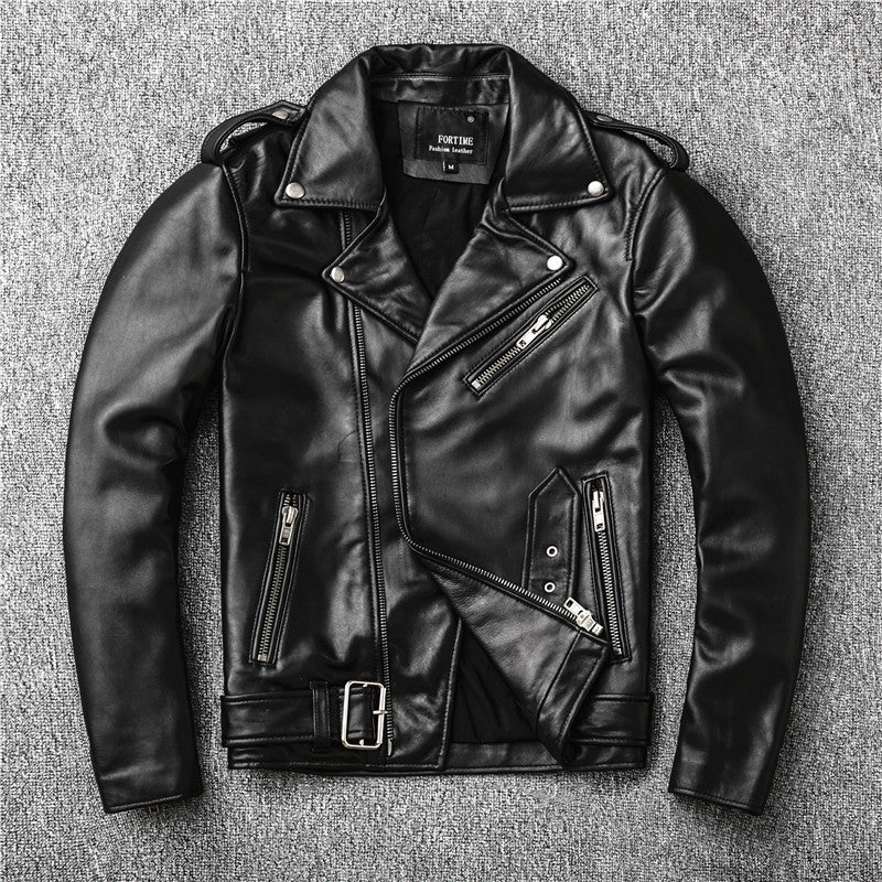 Men's Genuine Sheep Leather Motorcycle Jacket