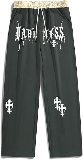 Men's Gothic Letter Print Sweatpants with Drawstring