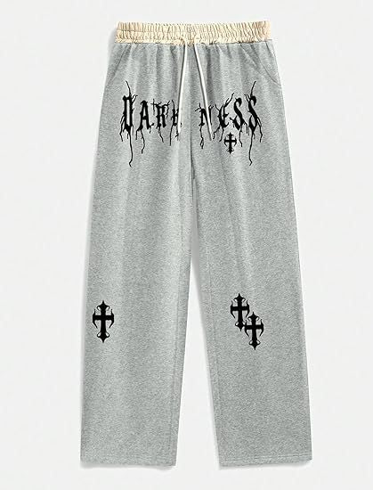 Men's Gothic Letter Print Sweatpants with Drawstring