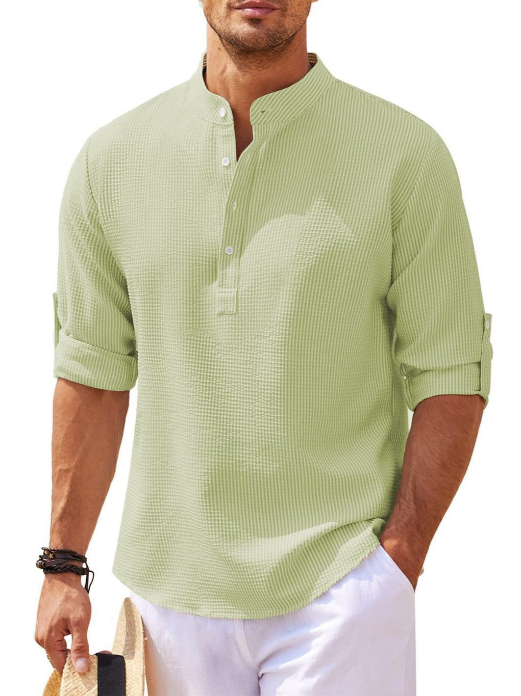 Men's long-sleeved shirt with stand-up collar
