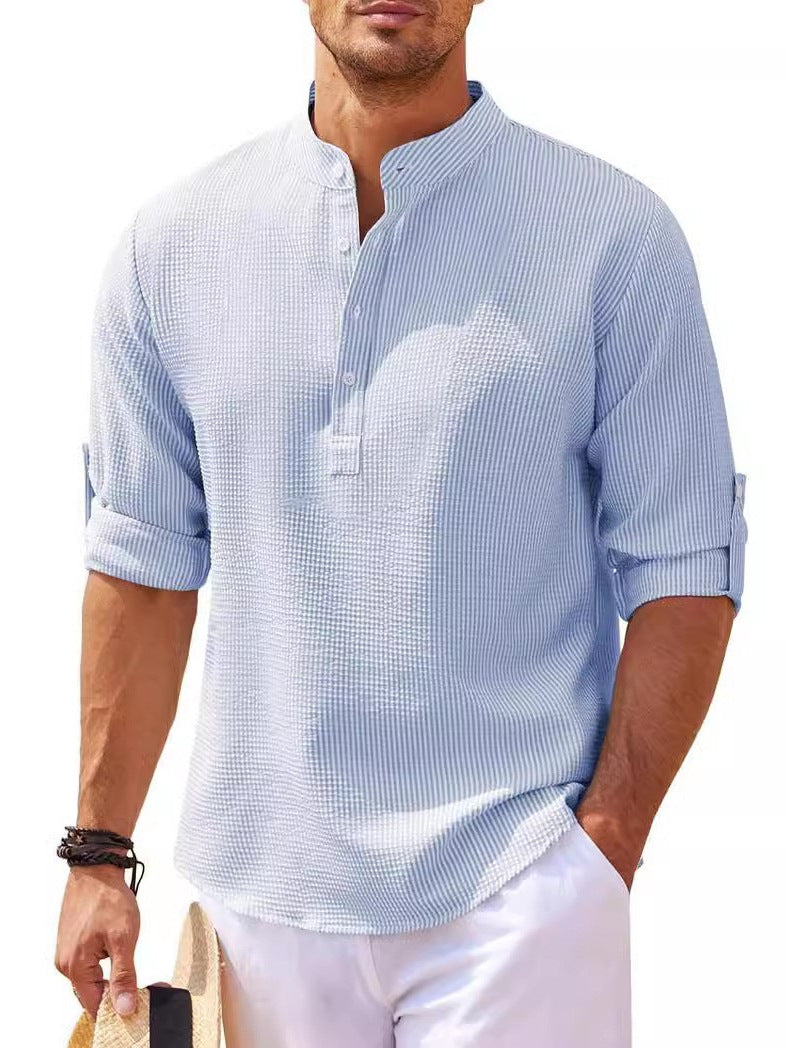 Men's long-sleeved shirt with stand-up collar