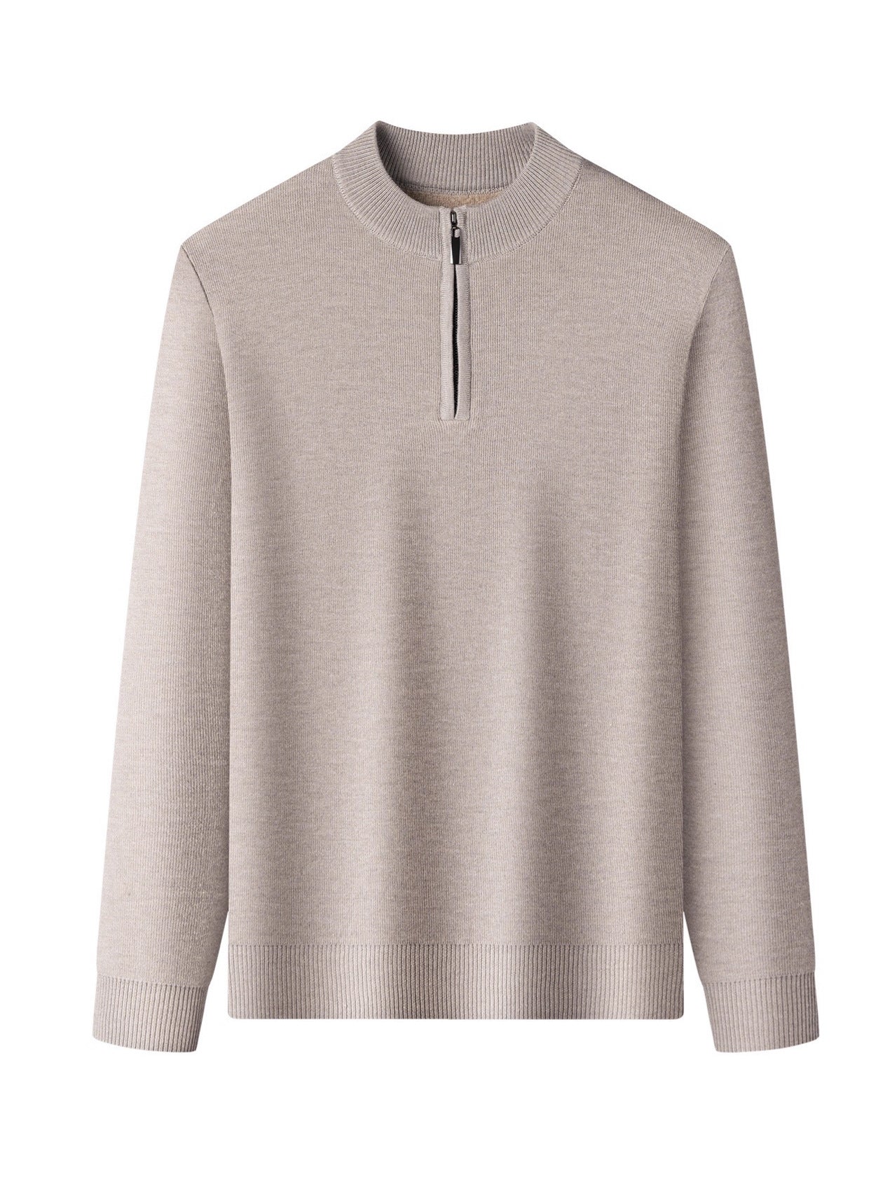 Men's Casual Fleece-Lined Knit Sweater with Zipper