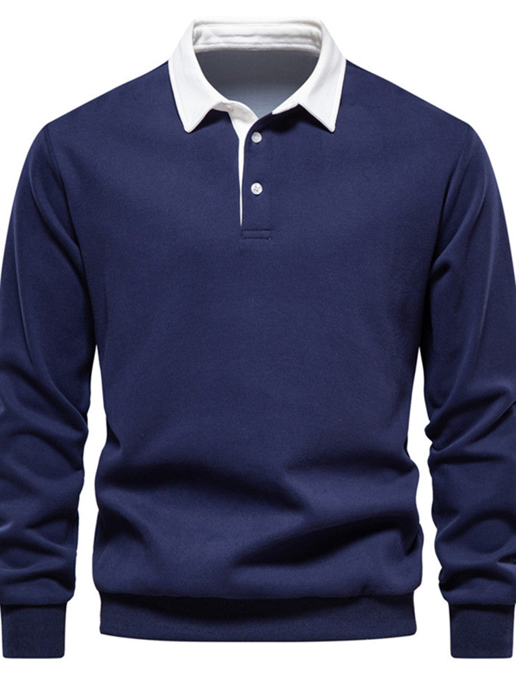 Men's Polo T-Shirt Long-Sleeved Polo Collar Sweatshirt Trendy European Size Men's Casual Versatile Sweatshirt