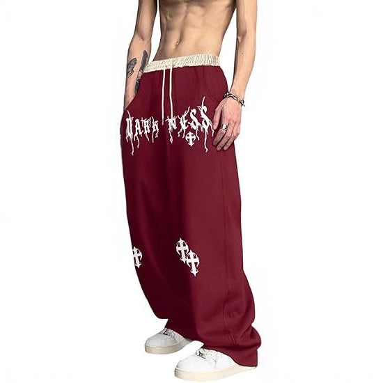 Men's Gothic Letter Print Sweatpants with Drawstring