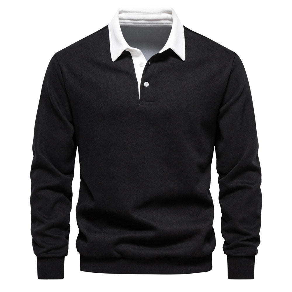 Men's Polo T-Shirt Long-Sleeved Polo Collar Sweatshirt Trendy European Size Men's Casual Versatile Sweatshirt