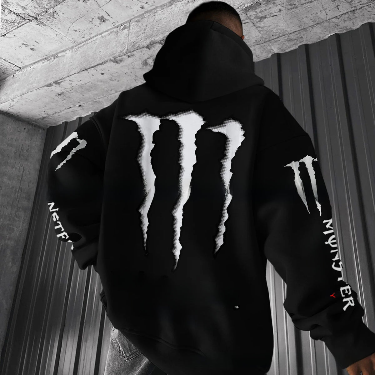 Men's hooded sweatshirt with scratch print