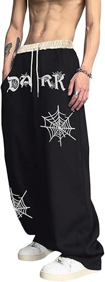 Men's Gothic Letter Print Sweatpants with Drawstring