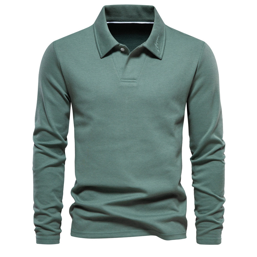 Men's Polo T-Shirt Long-Sleeved Polo Collar Sweatshirt Trendy European Size Men's Casual Versatile Sweatshirt