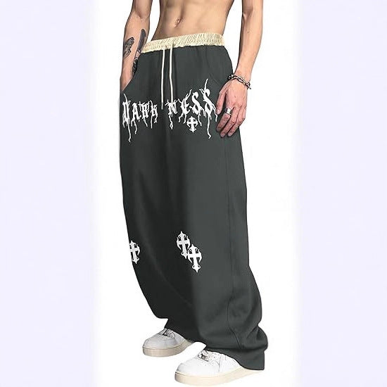 Men's Gothic Letter Print Sweatpants with Drawstring
