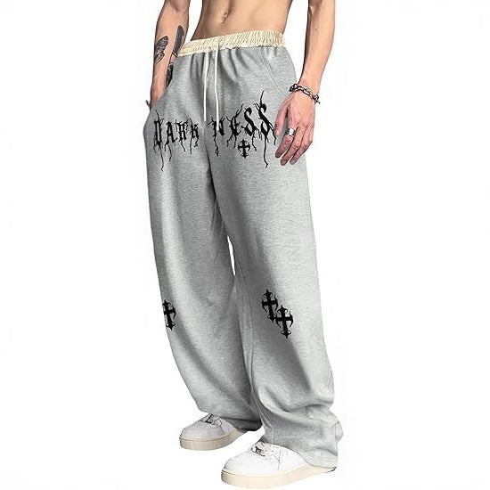 Men's Gothic Letter Print Sweatpants with Drawstring