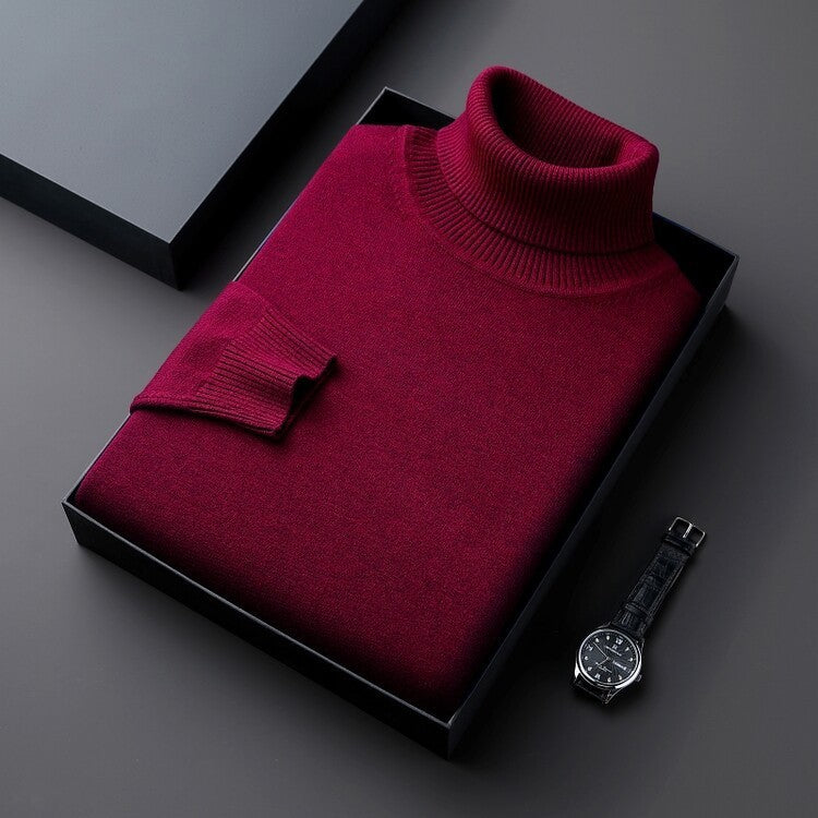 Men's thick pullover with a high collar