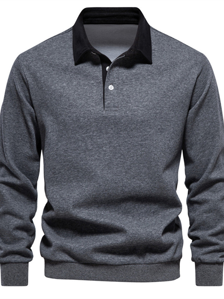 Men's Polo T-Shirt Long-Sleeved Polo Collar Sweatshirt Trendy European Size Men's Casual Versatile Sweatshirt