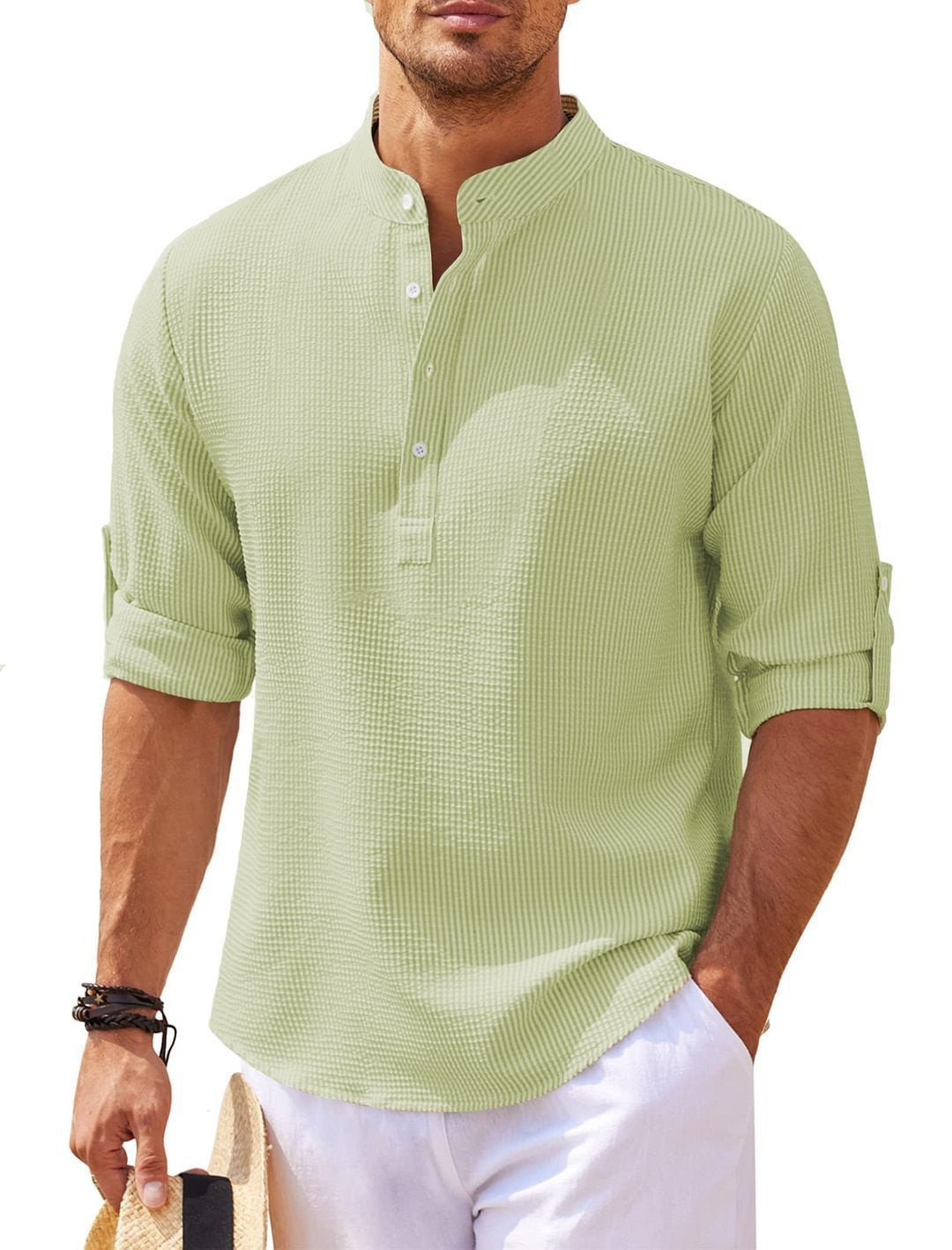 Men's long-sleeved shirt with stand-up collar