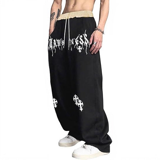 Men's Gothic Letter Print Sweatpants with Drawstring