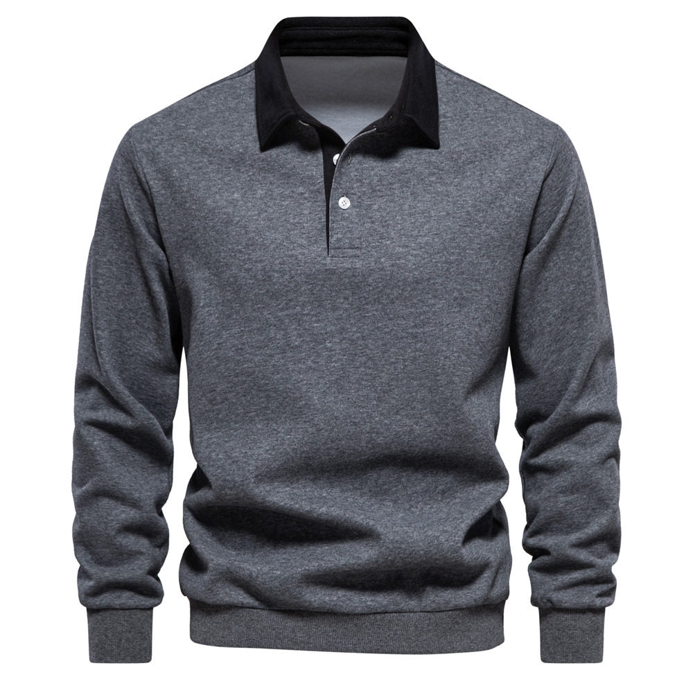 Men's Polo T-Shirt Long-Sleeved Polo Collar Sweatshirt Trendy European Size Men's Casual Versatile Sweatshirt