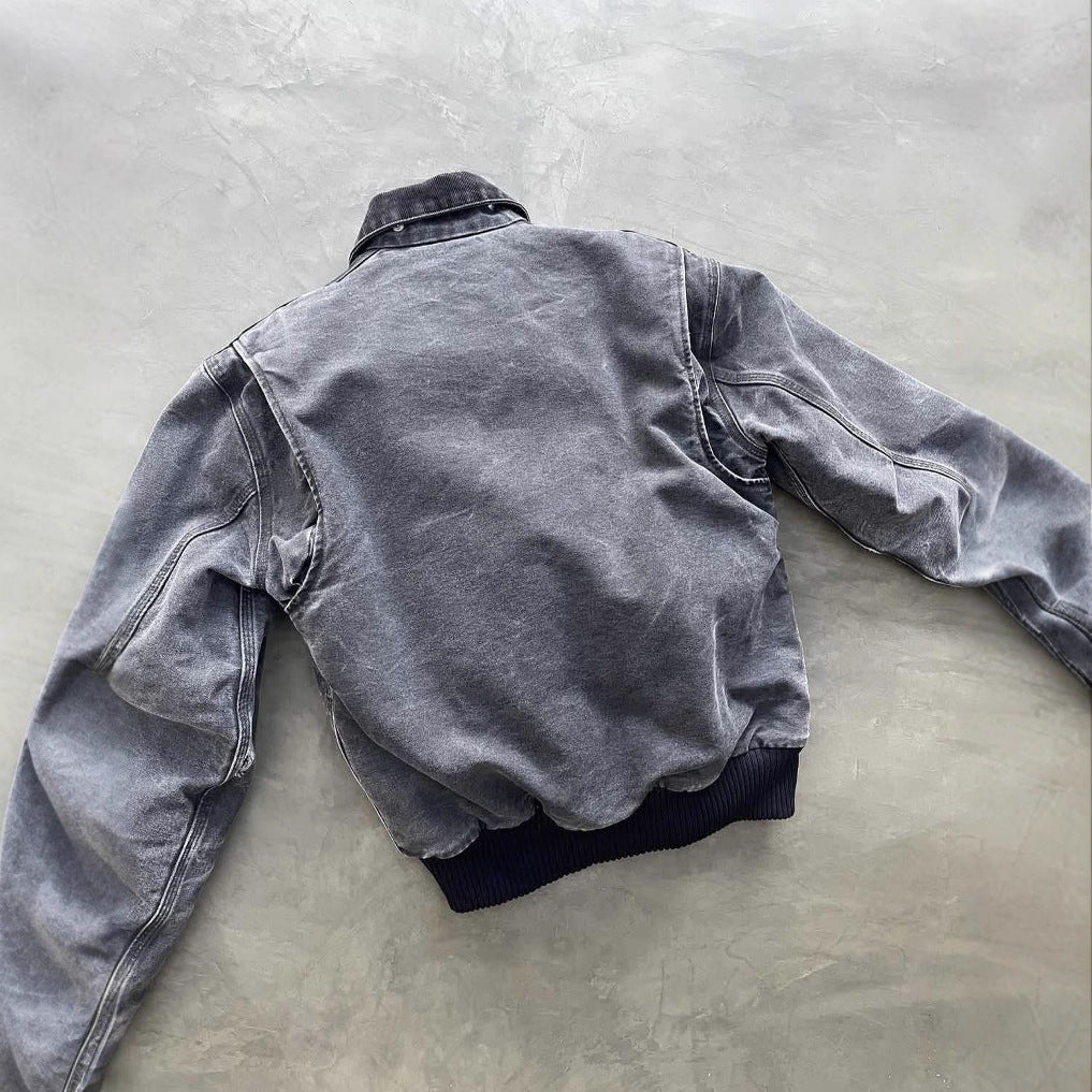 Washed denim jacket for men's autumn and winter warmth