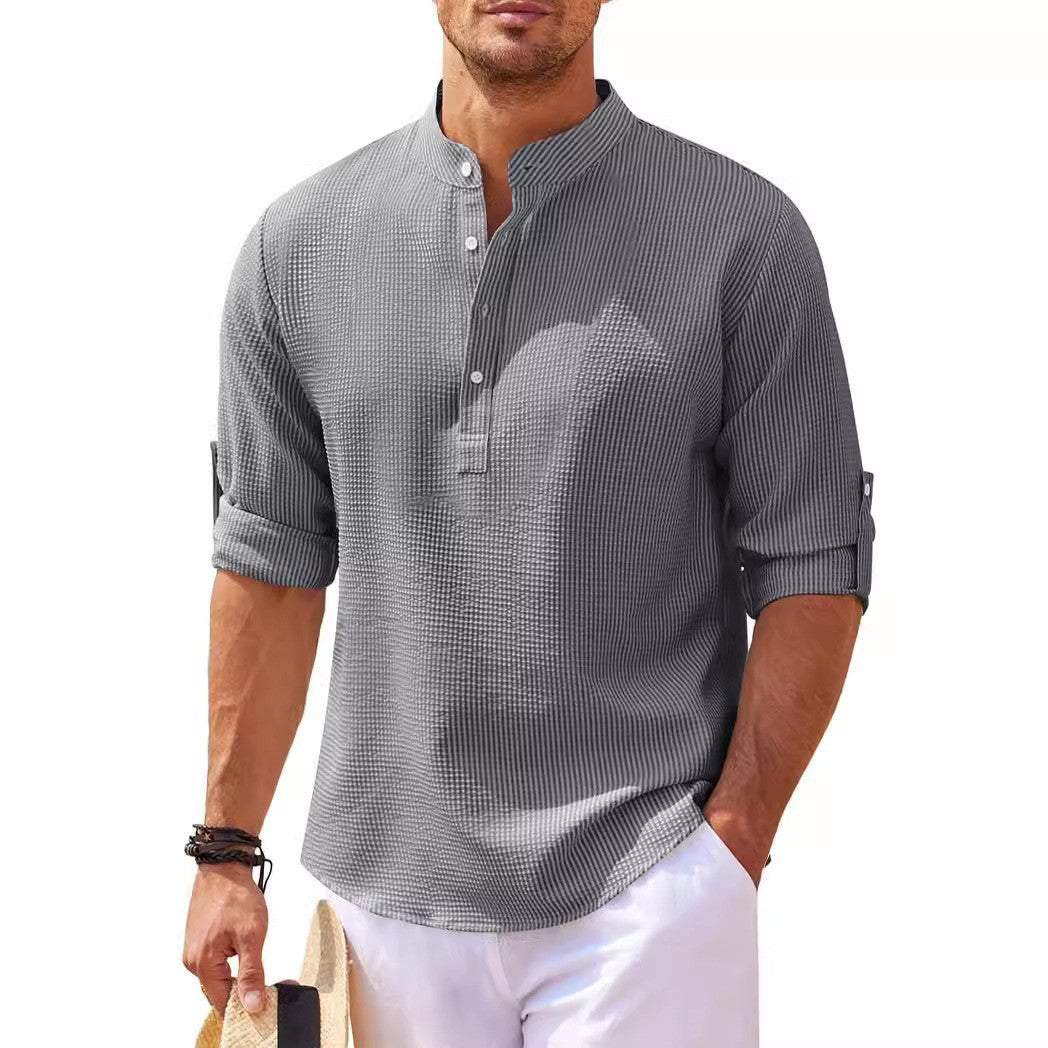 Men's long-sleeved shirt with stand-up collar
