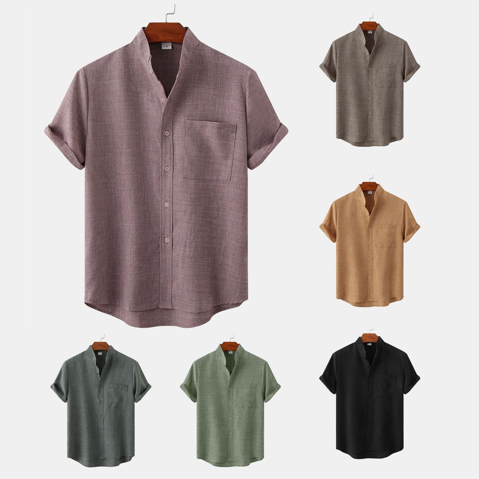 Solid Color Cotton Linen Men's Shirt