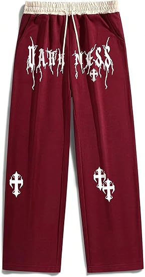 Men's Gothic Letter Print Sweatpants with Drawstring