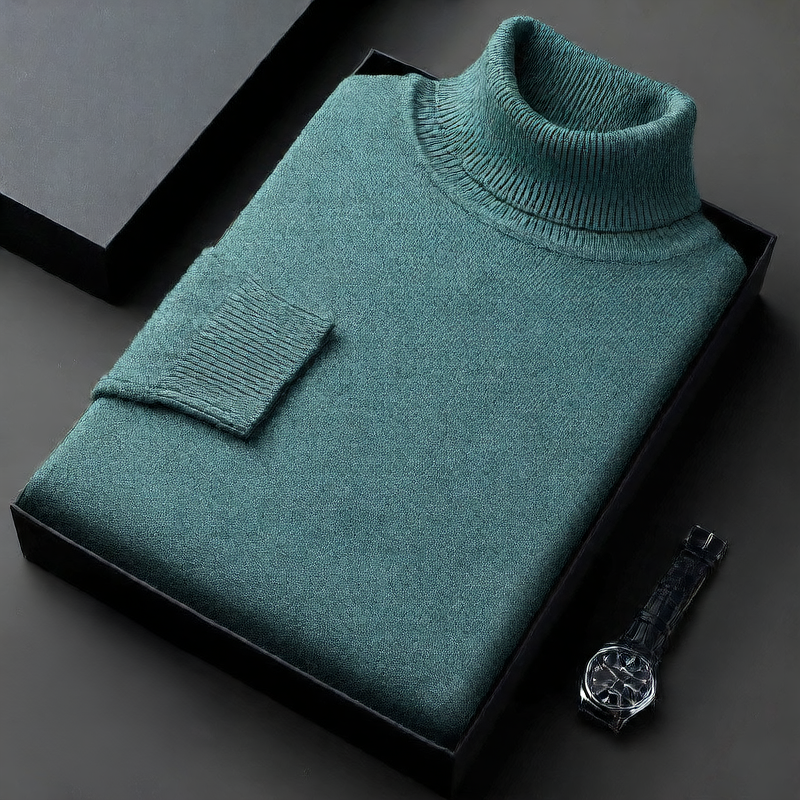 Men's thick pullover with a high collar