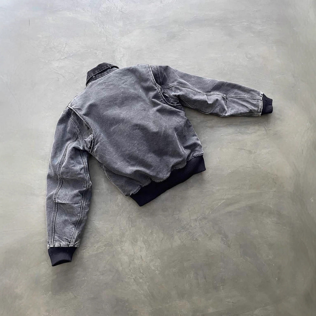 Washed denim jacket for men's autumn and winter warmth